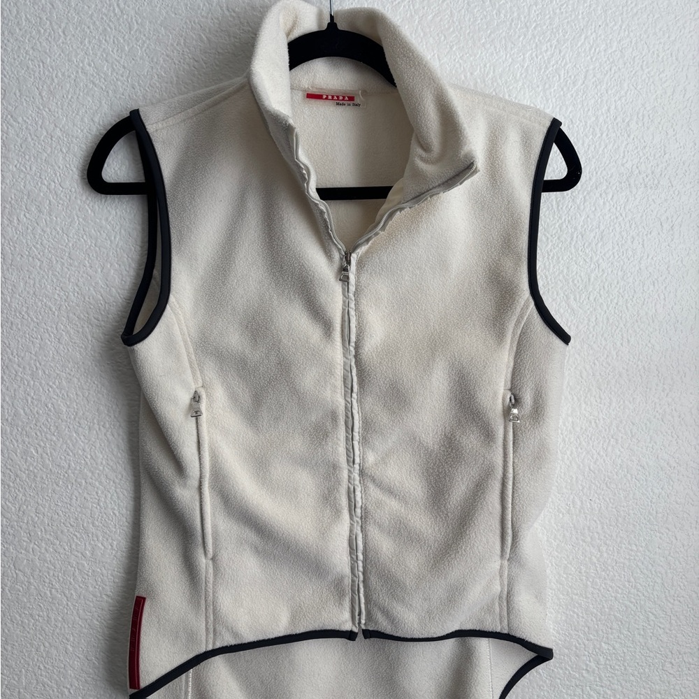 VINTAGE Prada Cream Fleece Vest with Red Logo